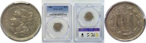 1866 Nickel Three Cent PCGS AU-53