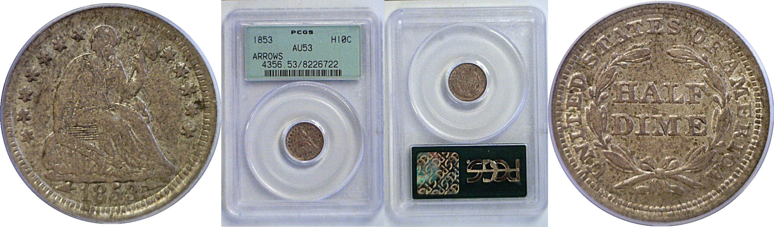 1853 Arrows.  Seated Liberty Half Dime  -  PCGS AU-53