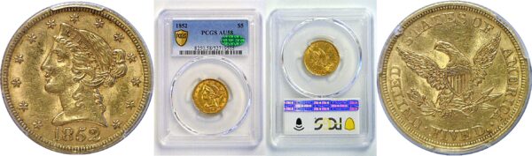 1852 $5 Liberty  -  PCGS AU-58  CAC