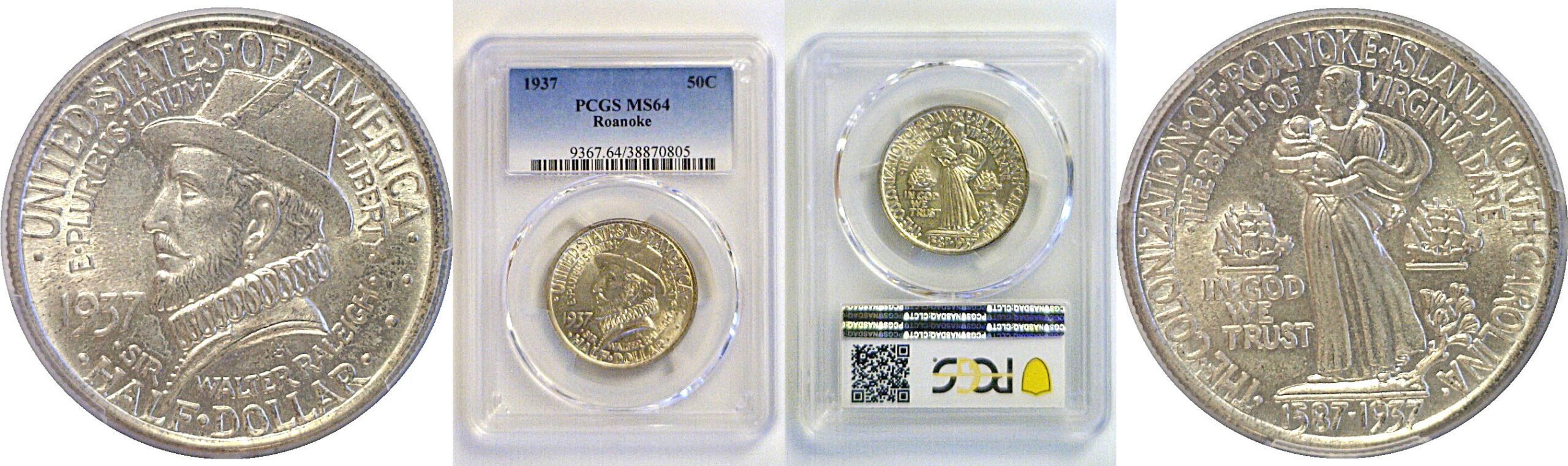 1937 Roanoke Commemorative Half Dollar   PCGS MS-64