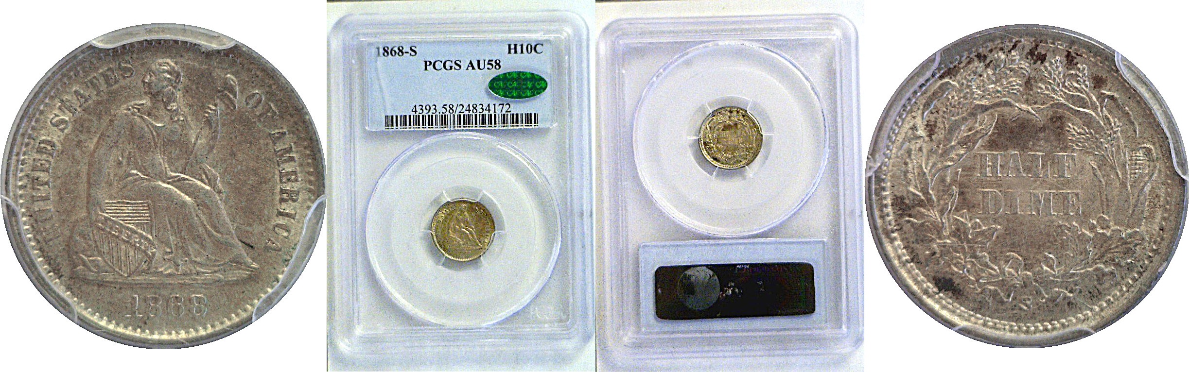 1868-S Seated Liberty Half Dime. - PCGS AU-58.  CAC