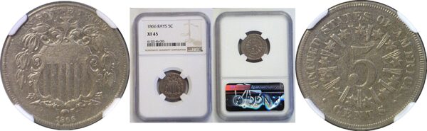 1866 Shield Nickel  -  NGC XF-45