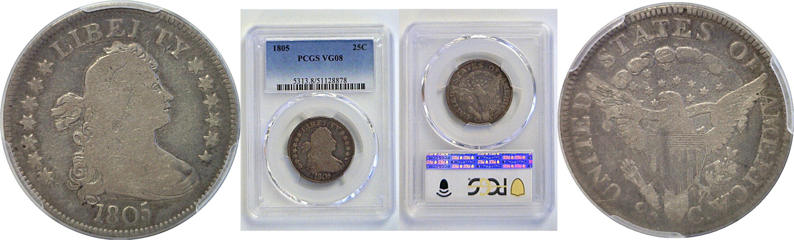 1805 Bust Quarter. -  PCGS VG-8