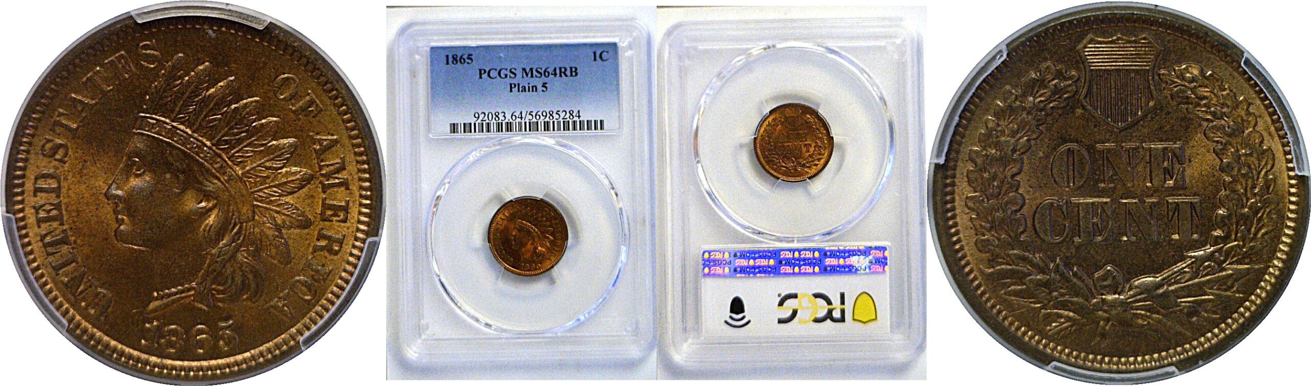 1865 Indian Head Cent  -  PCGS MS-64 RB