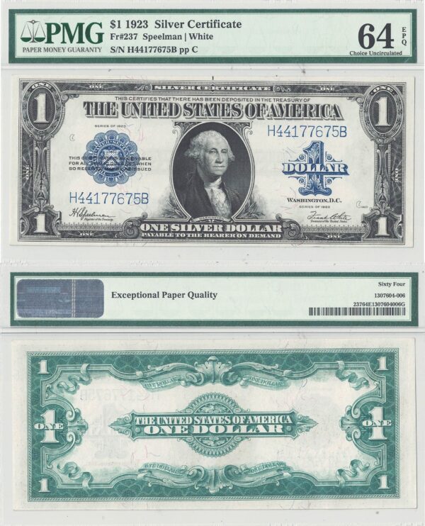 1923 $1 Silver Certificate Fr-237 PMG Choice CU-64 EPQ