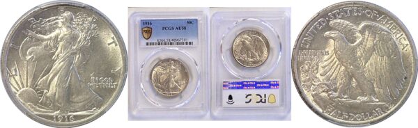 1916 Walking Liberty Half Dollar  -  PCGS AU-58