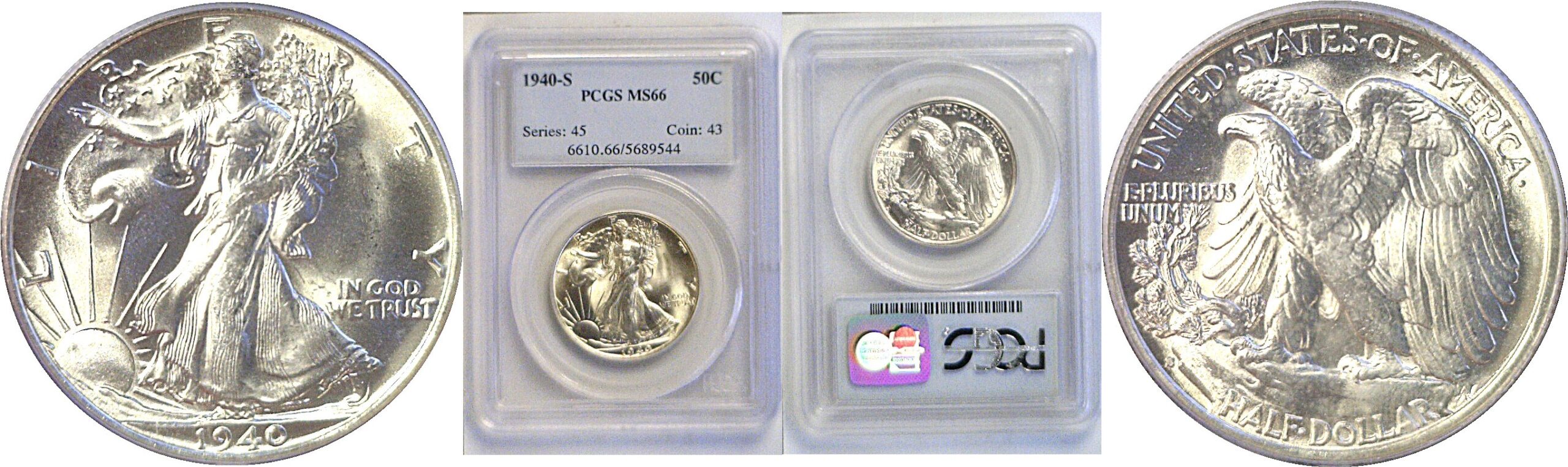 1940-S Walking Liberty Half Dollar  -  PCGS MS-66