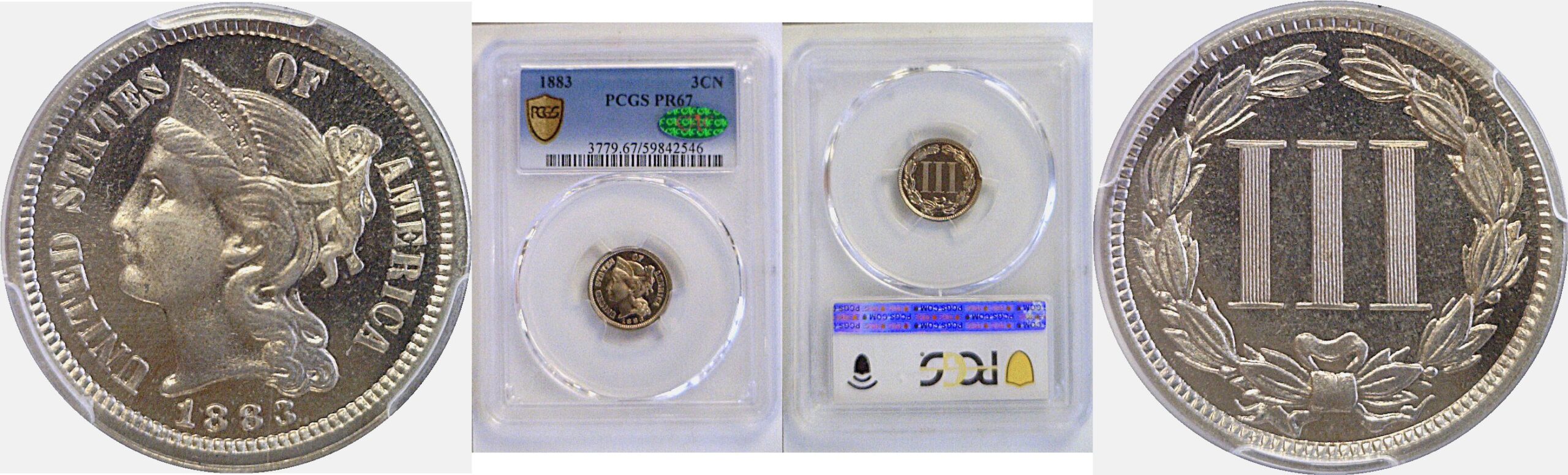 1883 Nickel Three Cent  -  PCGS PR-67  CAC