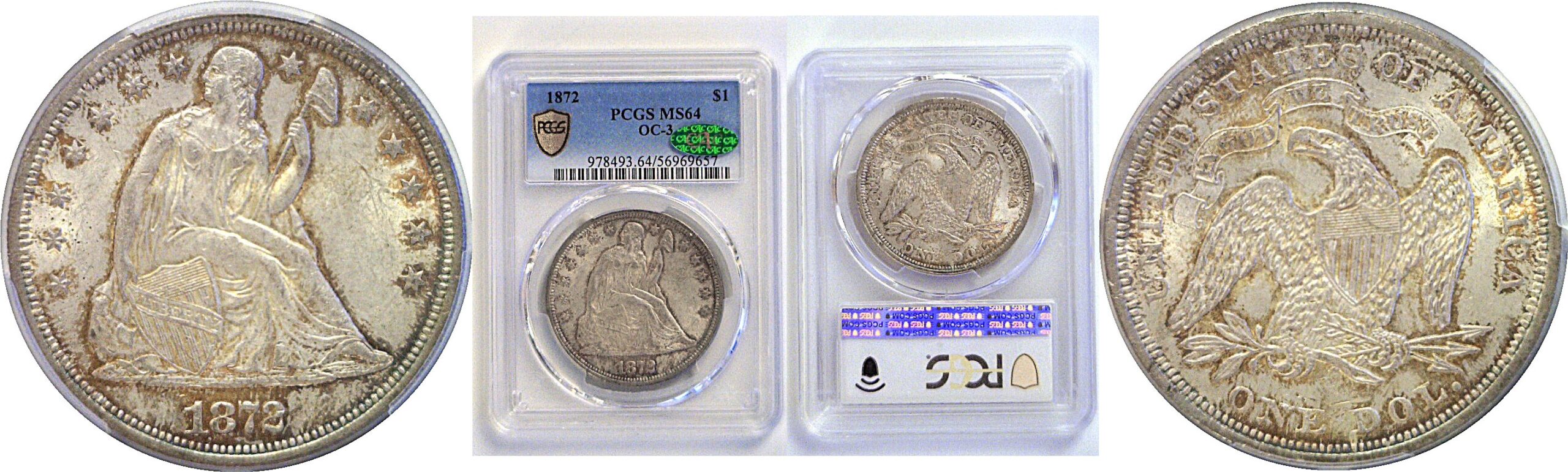 1872 Seated Liberty Dollar  -  PCGS MS-64  CAC