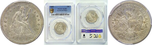 1853 Arrows & Rays.  Seated Liberty Quarter  -  PCGS AU-53