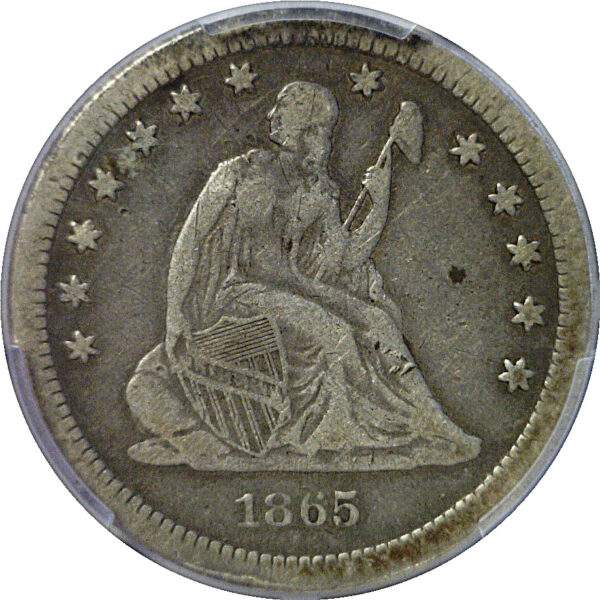 1865-S Seated Liberty Quarter. -  PCGS F-15 - Image 2