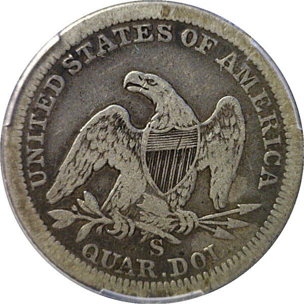 1865-S Seated Liberty Quarter. -  PCGS F-15 - Image 3