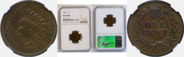 1875 Indian Head Cent  -  NGC XF-45