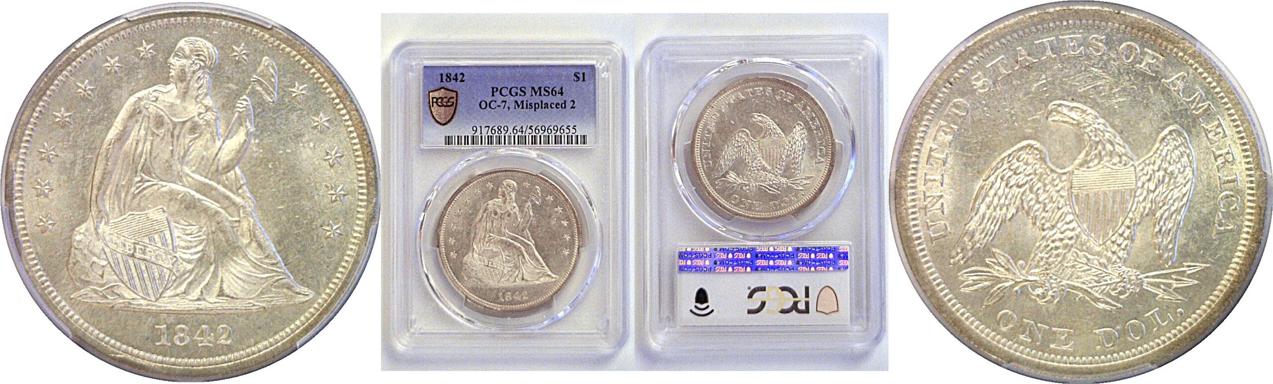 1842 Seated Liberty Dollar  -  PCGS MS-64