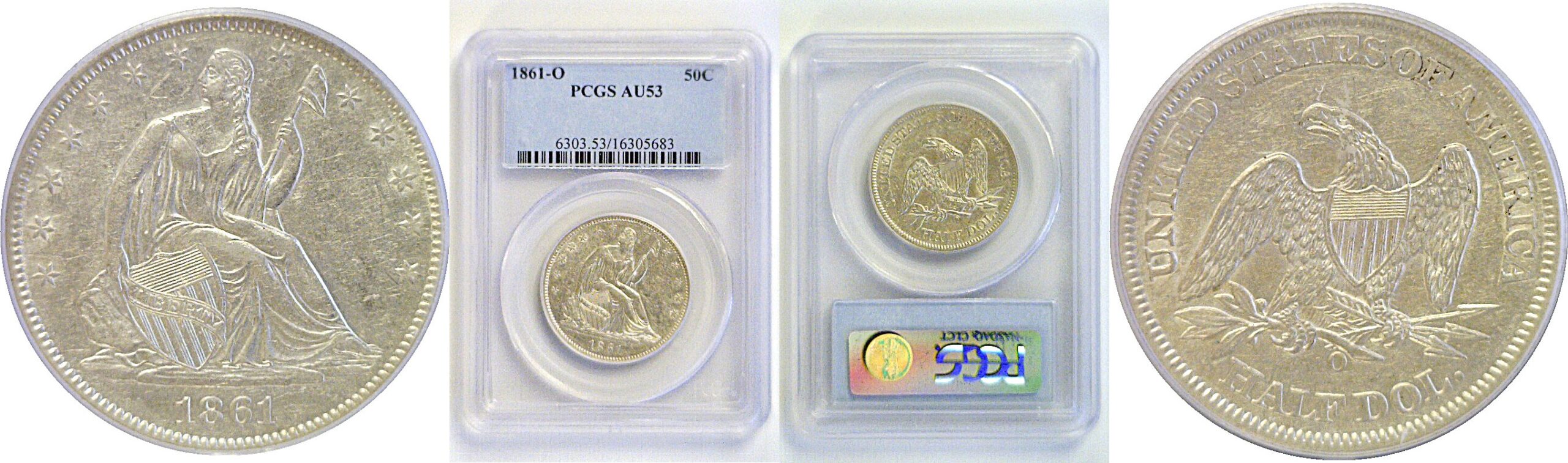 1861-O Seated Liberty Half Dollar   PCGS AU-53