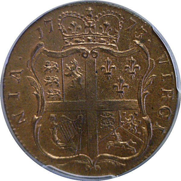 1773 Virginia Halfpenny  -  PCGS MS-63 RB - Image 3