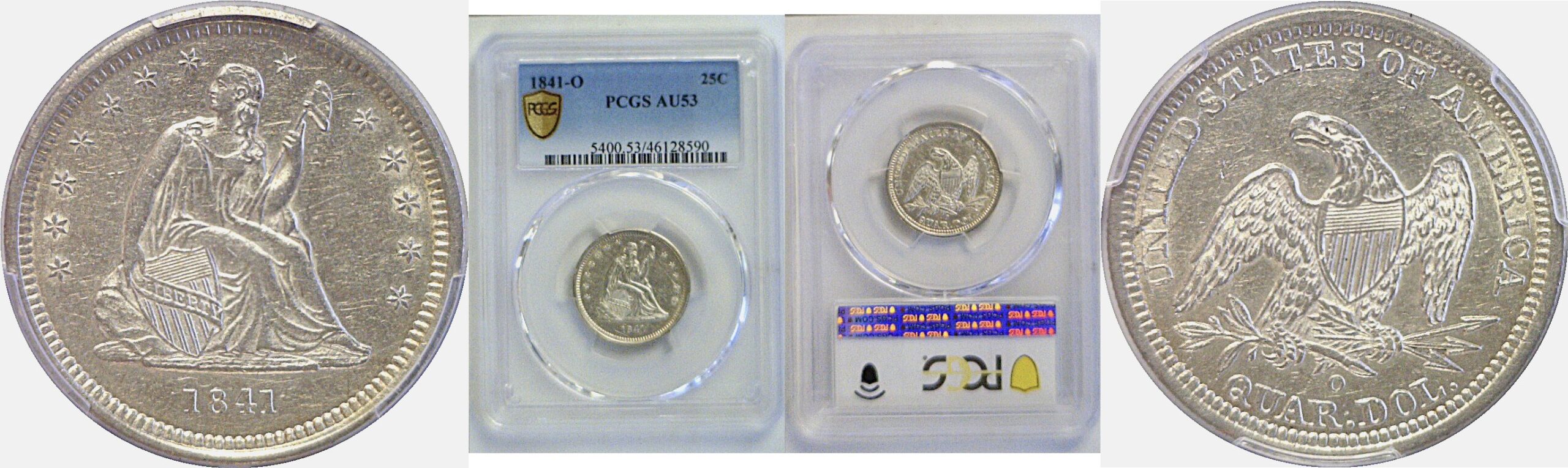 1841-O Seated Liberty Quarter PCGS AU-53