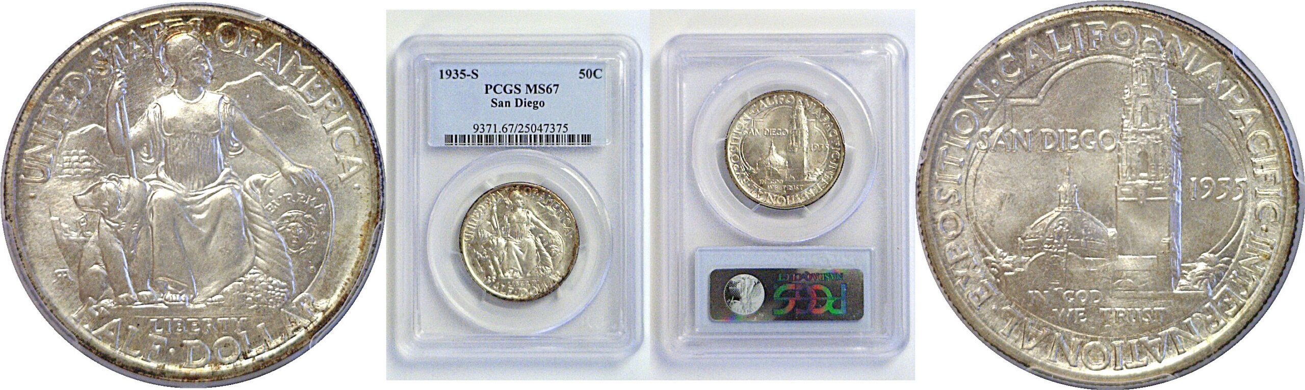 1935-S San Diego Commemorative Half Dollar    PCGS MS-67