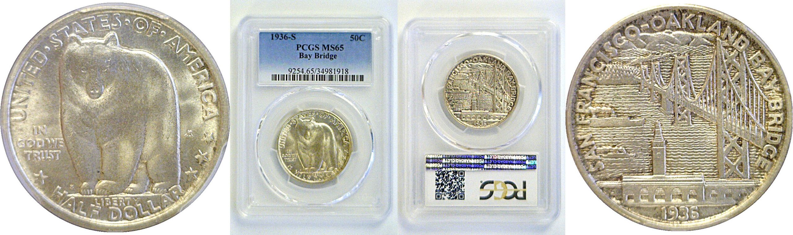 1936-S Bay Bridge Commemorative Half Dollar   PCGS MS-65