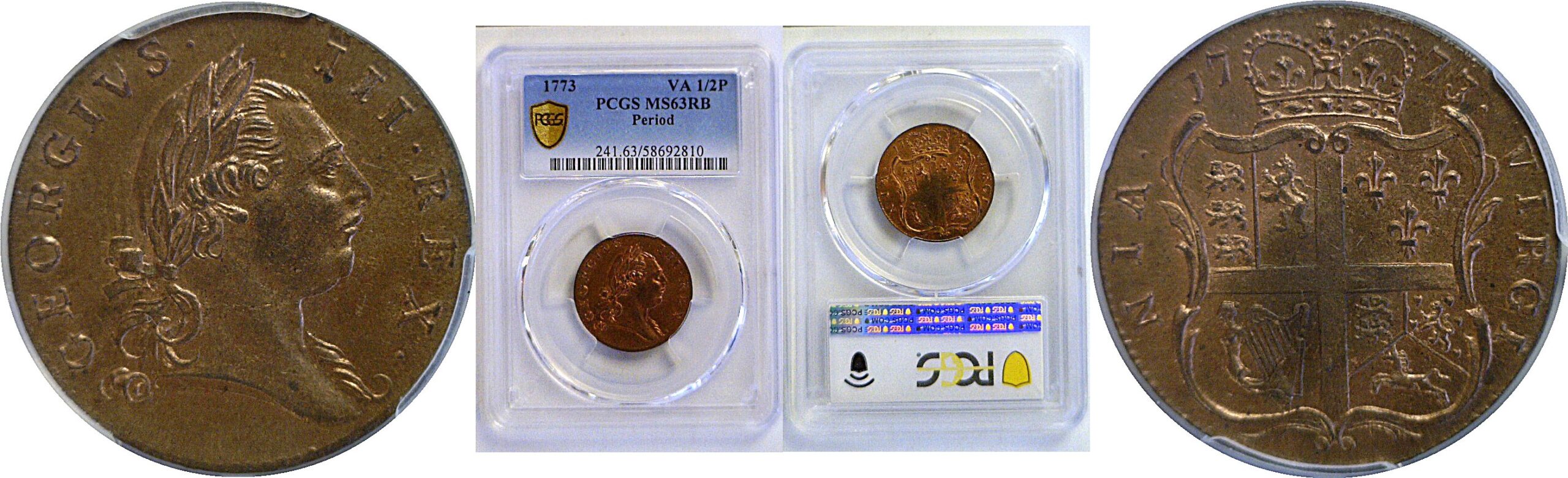 1773 Virginia Halfpenny  -  PCGS MS-63 RB