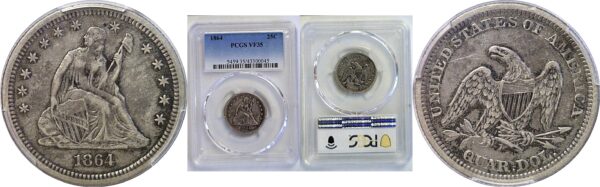 1864 Seated Liberty Quarter  -  PCGS VF-35
