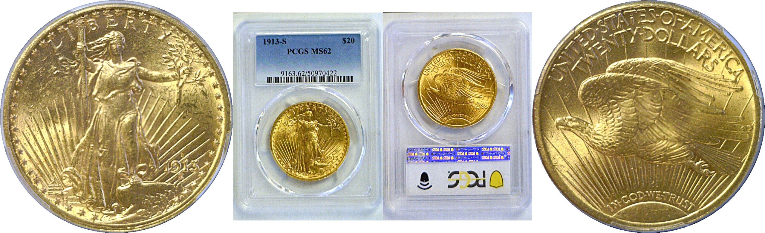 1913-S $20 St. Gaudens  -  PCGS MS-62