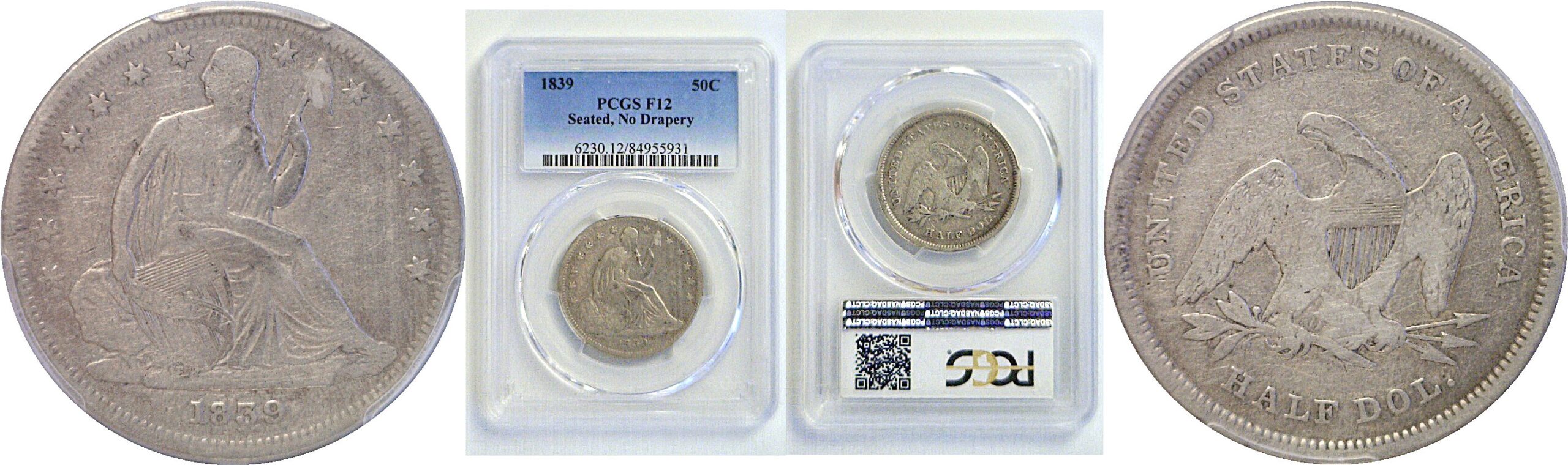 1839 Seated Liberty Half Dollar   PCGS F-12