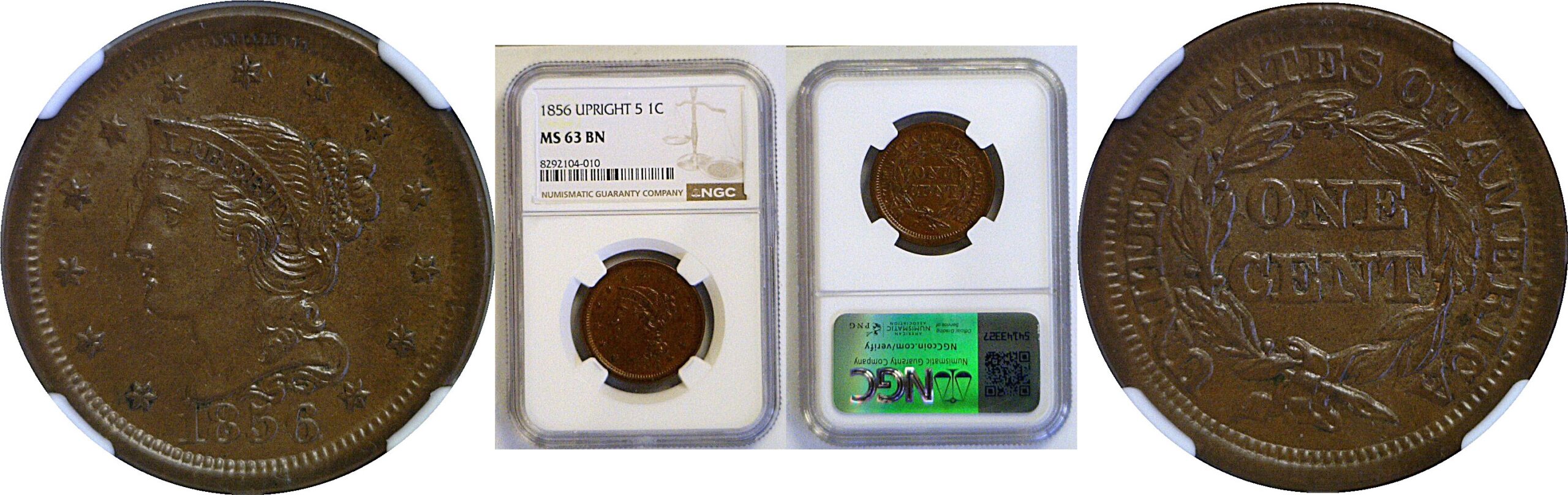 1856 Large Cent  -  NGC MS-63 BN