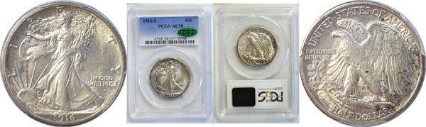 1916-S Walking Liberty Half Dollar  -  PCGS AU-58  CAC