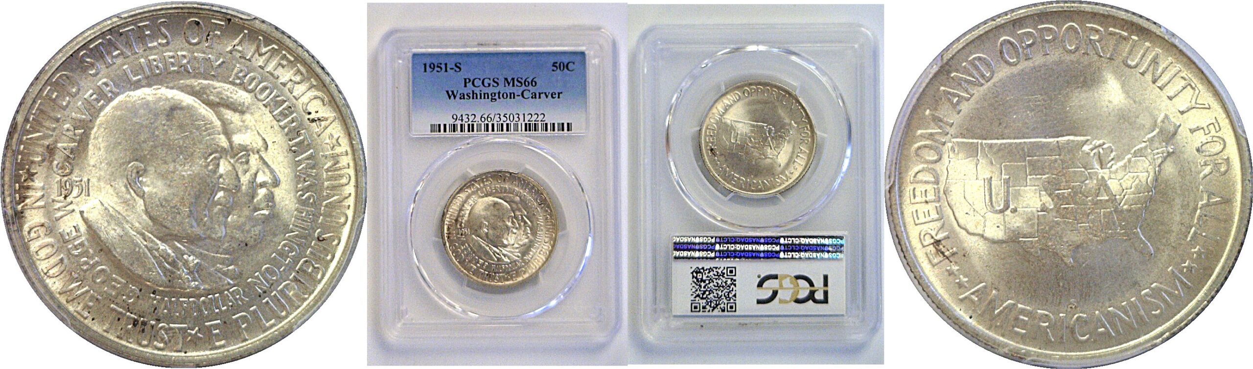 1951-S Washington-Carver Commemorative Half Dollar PCGS MS-66