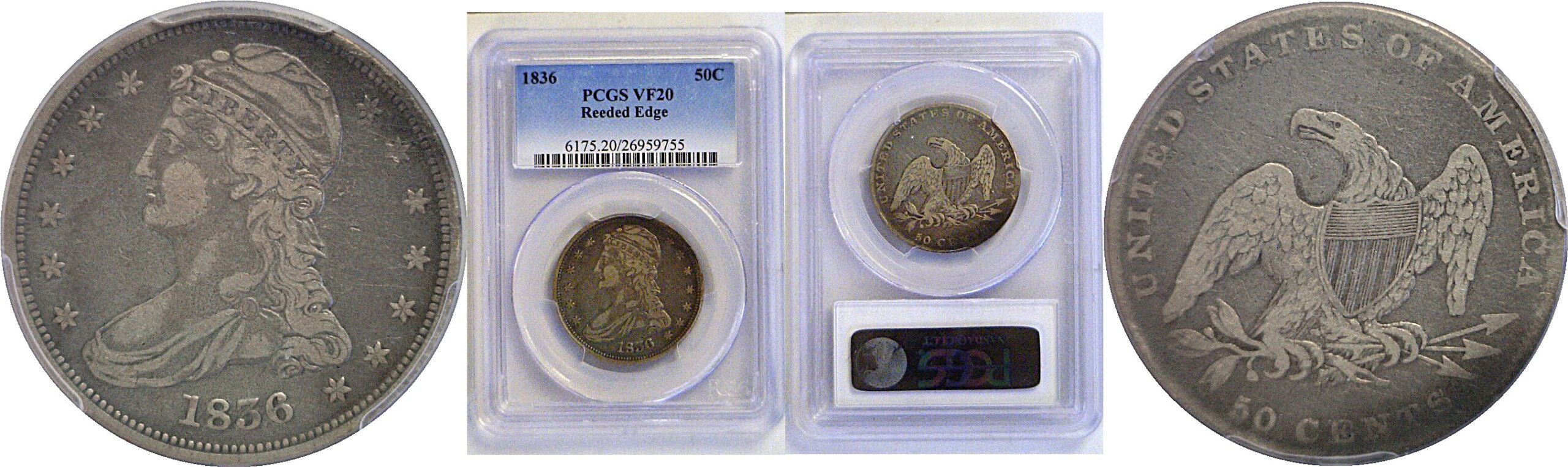 1836 Reeded Edge.  Bust Half Dollar  -  PCGS VF-20