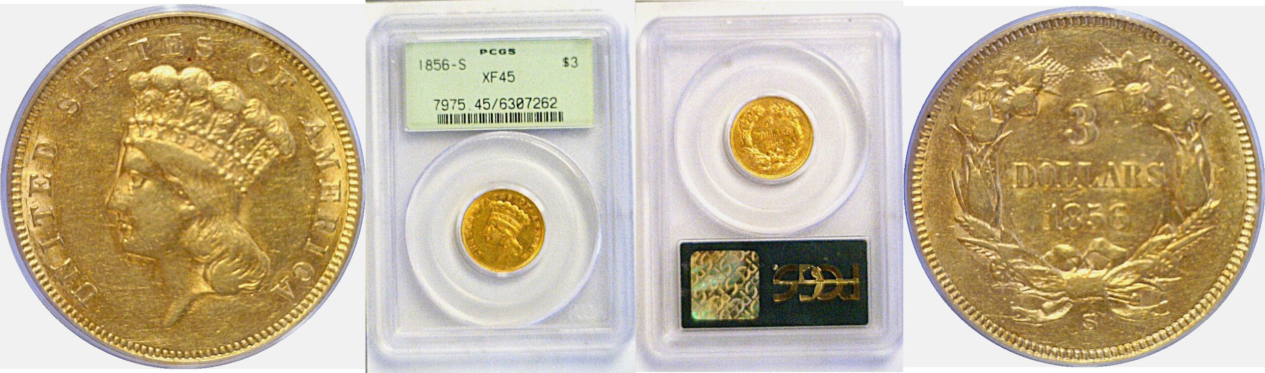1856-S $3 Princess  -  PCGS XF-45