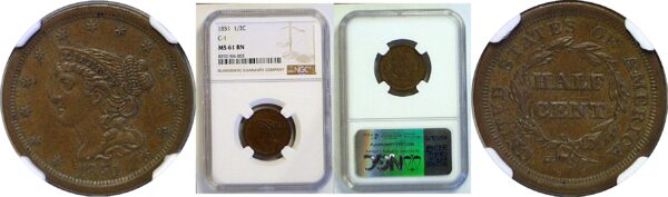 1851 Half Cent  -  NGC MS-61 BN
