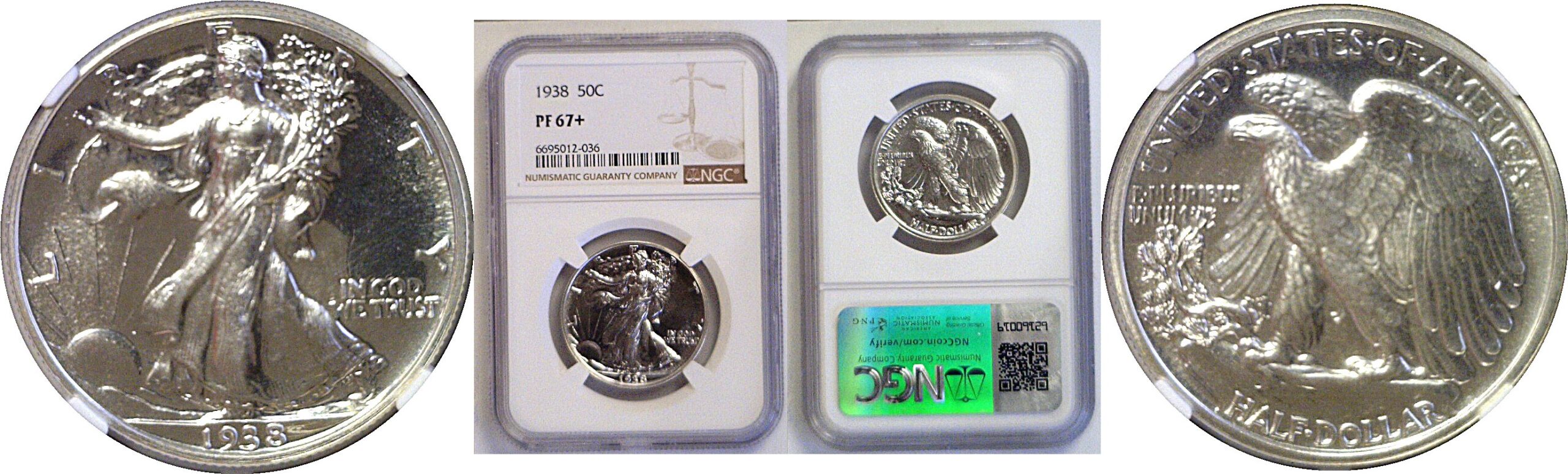 1938 Walking Liberty Half Dollar  -  NGC PF-67+