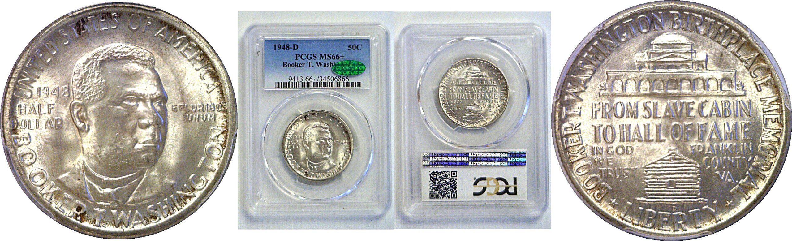 1948-D Booker T. Washington Commemorative Half Dollar PCGS MS-66+  CAC