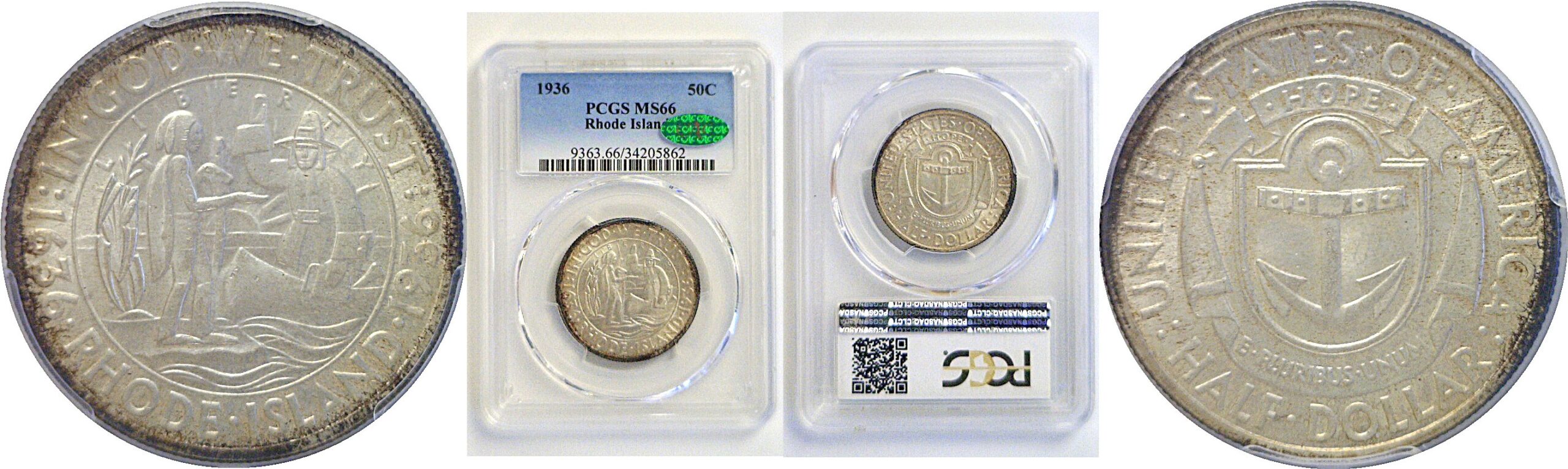 1936 Rhode Island Commemorative Half Dollar   PCGS MS-66  CAC
