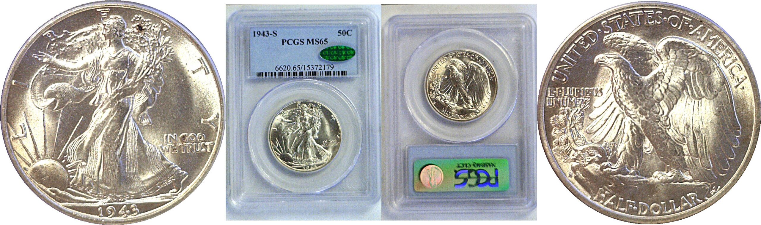 1943-S Walking Liberty Half Dollar. -  PCGS MS-65.  CAC