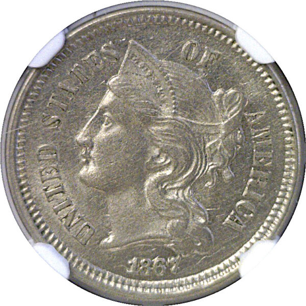 1867 Nickel Three Cent  -  NGC MS-63 - Image 2