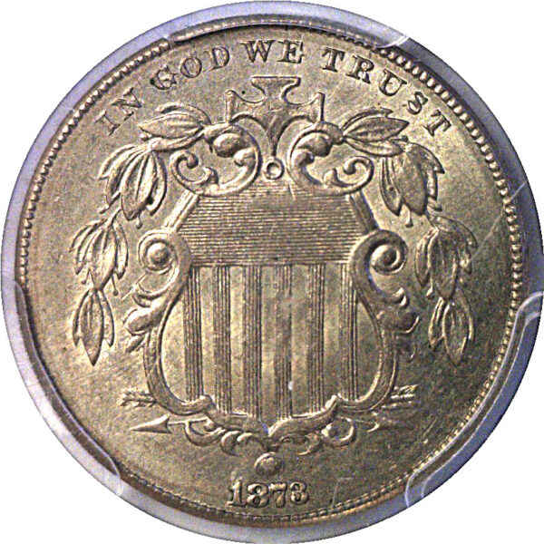 1873 Open 3.  Shield Nickel  -  PCGS MS-62  CAC - Image 2