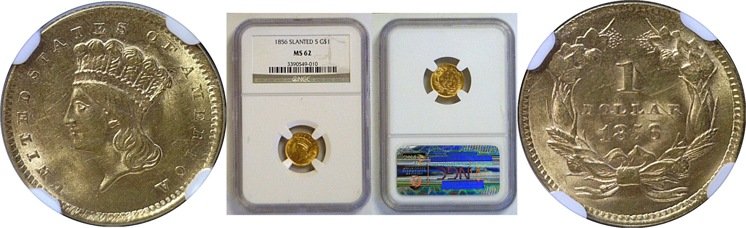 1856 One Dollar Gold Coin. -  NGC MS-62