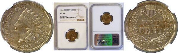 1864-C/N  Indian Head Cent  -  NGC AU-58