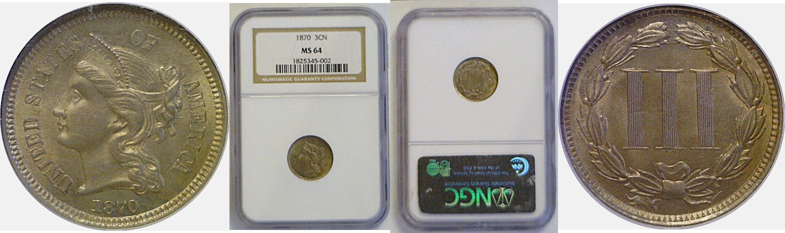 1870 Nickel Three Cent  NGC MS-64