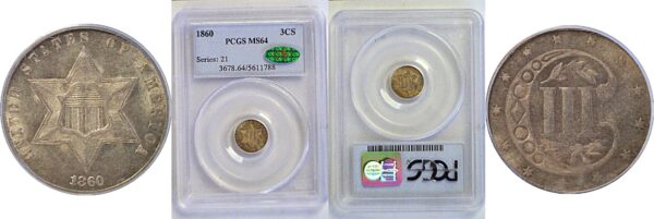 1860 Silver Three Cent  -  PCGS MS-64   CAC