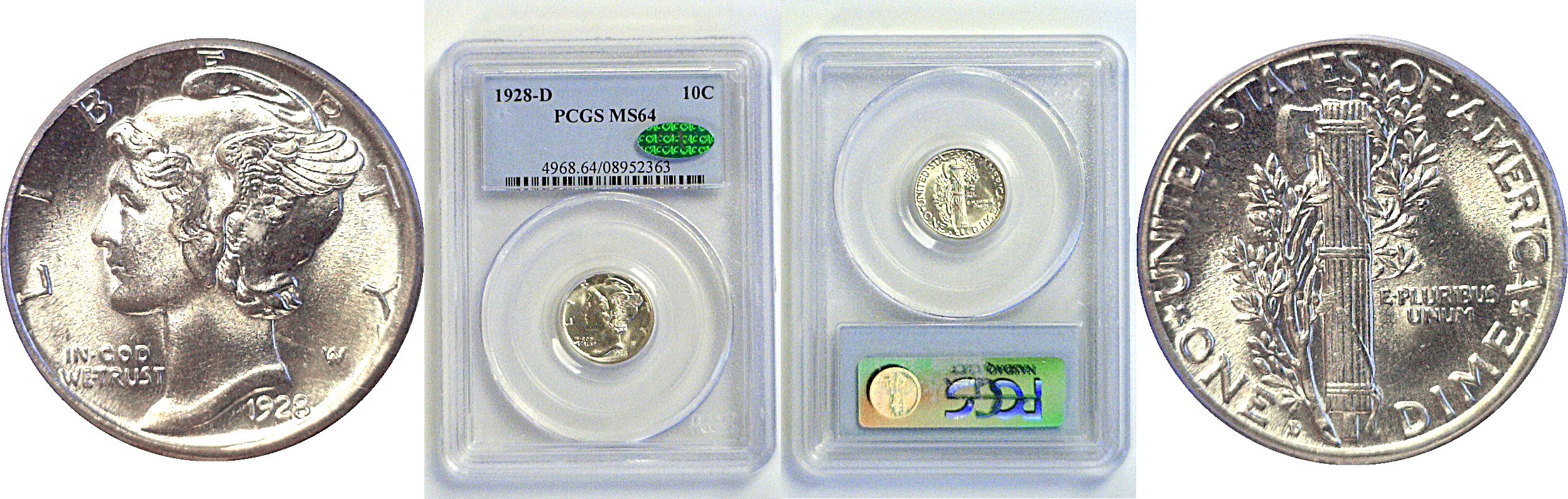 1928-D Mercury Dime  -  PCGS MS-64  CAC