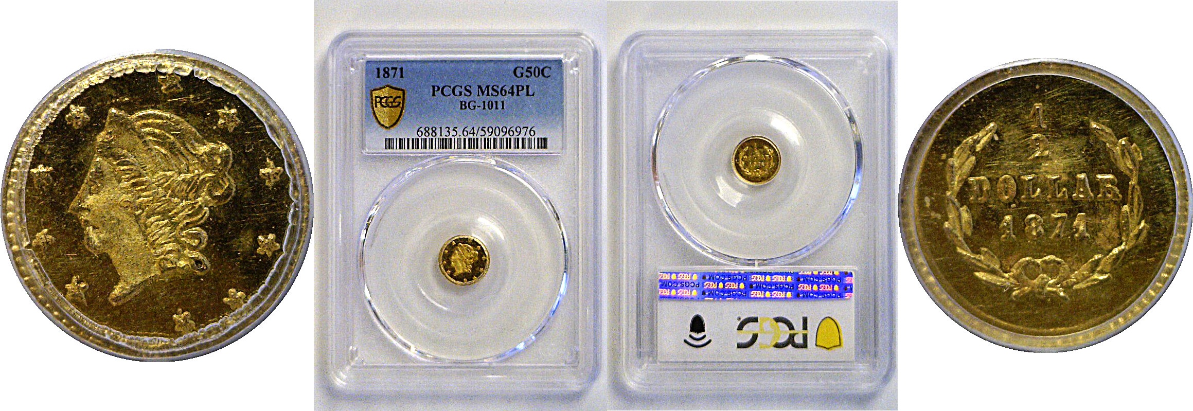 1871 50c  California Fractional Gold   BG-1011    PCGS MS-64 PL