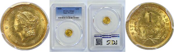 1849 One Dollar Gold Coin  -  PCGS MS-62