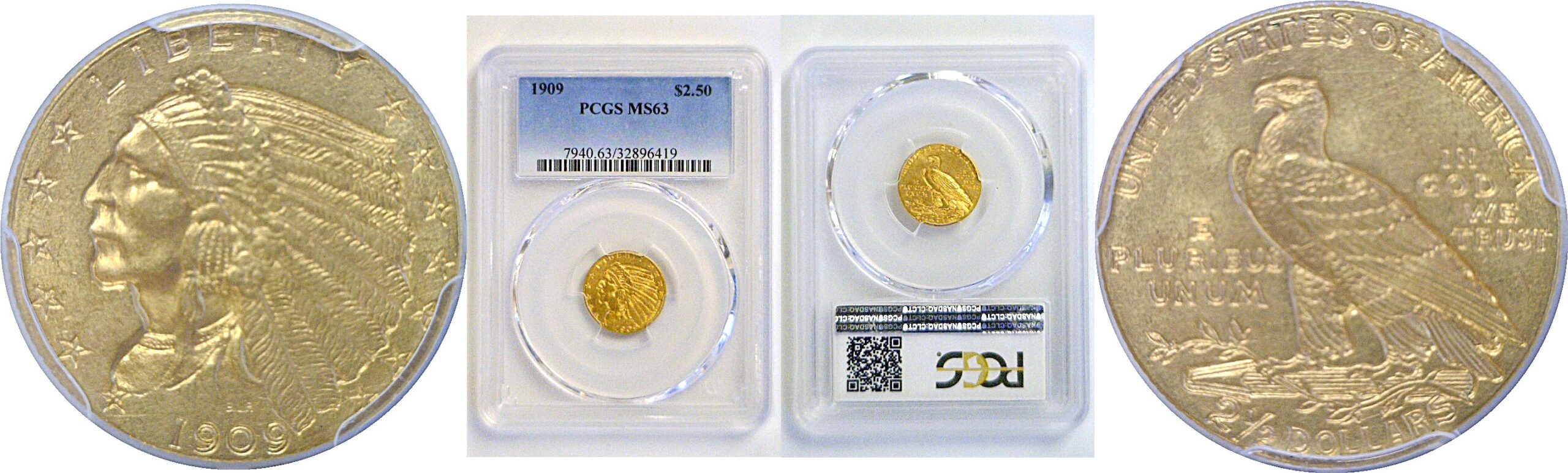 1909 $2 1/2 Indian   PCGS MS-63