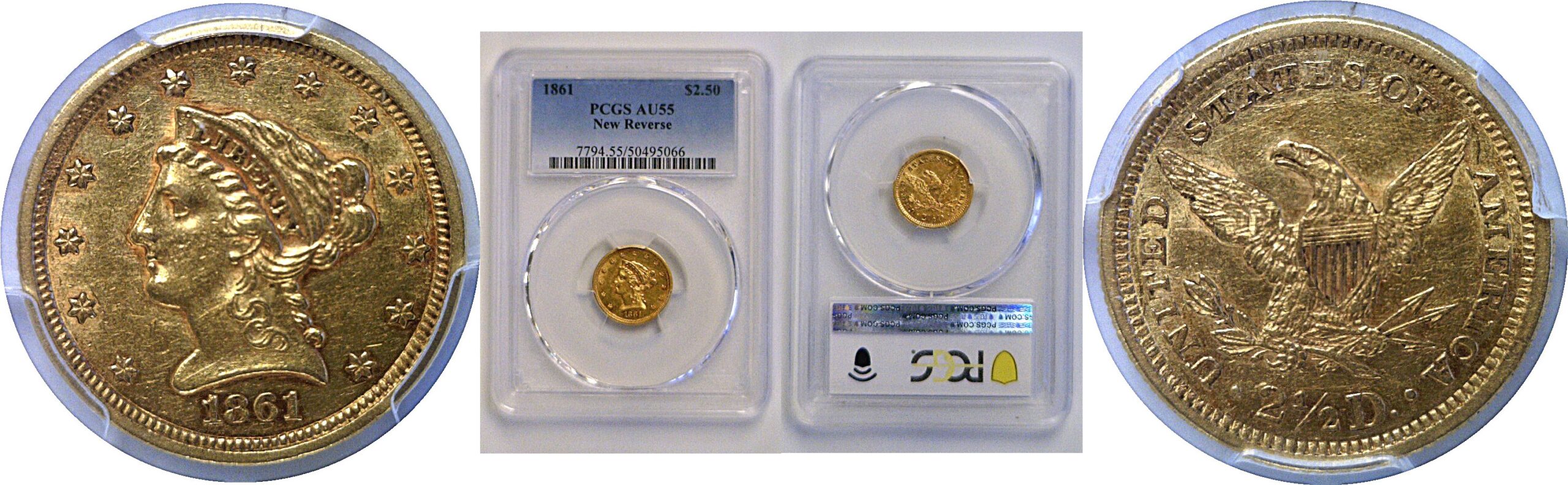 1861 New Reverse  $2 1/2 Liberty   PCGS AU-55