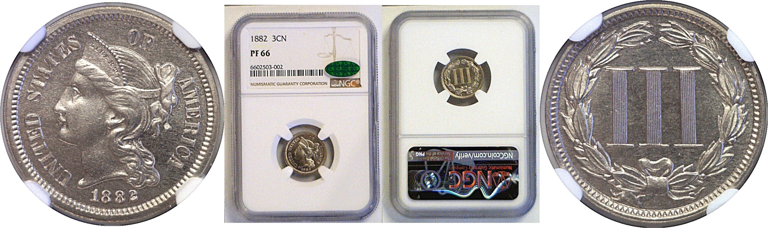 1882 Nickel Three Cent  -  NGC PF-66   CAC