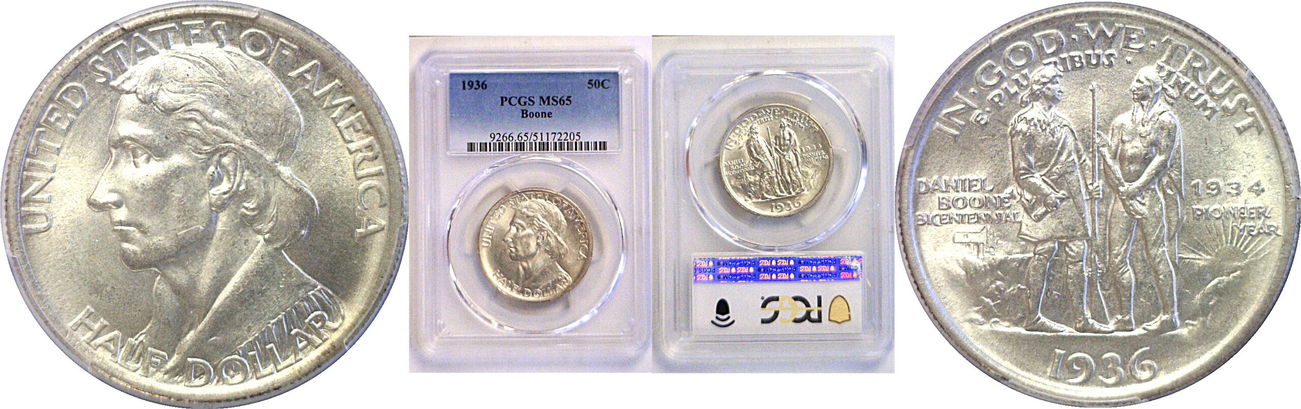 1936 Boone Commemorative Half Dollar  -  PCGS MS-65
